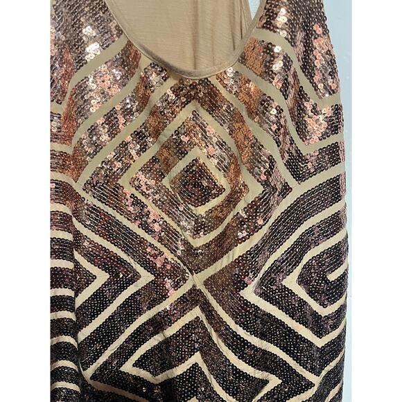BCBG Sequin Tank Top Cami High Low Hem Tan Boho Contemporary Womans Size Large - Picture 3 of 10